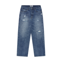 Distressed Wide Leg Jeans - Blue Denim