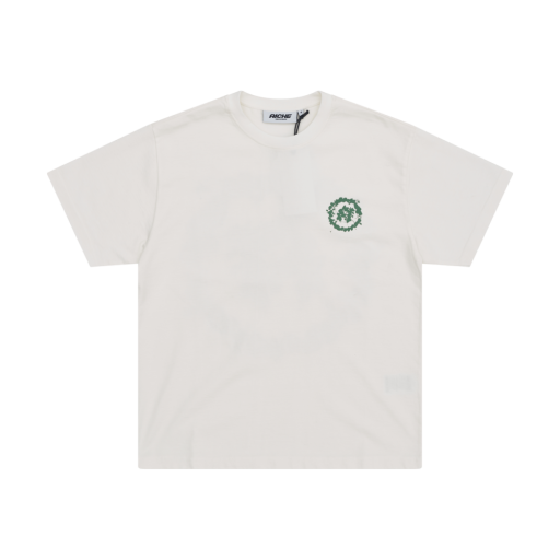 Crewneck T-Shirt Embroidered Wreath - Cream