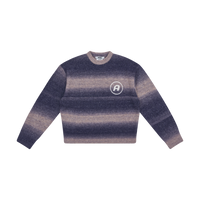 Striped Crewneck Sweater Embroidered Logo - Grey/Navy Stripe