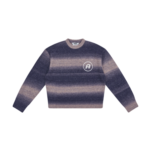 Striped Crewneck Sweater Embroidered Logo - Grey/Navy Stripe