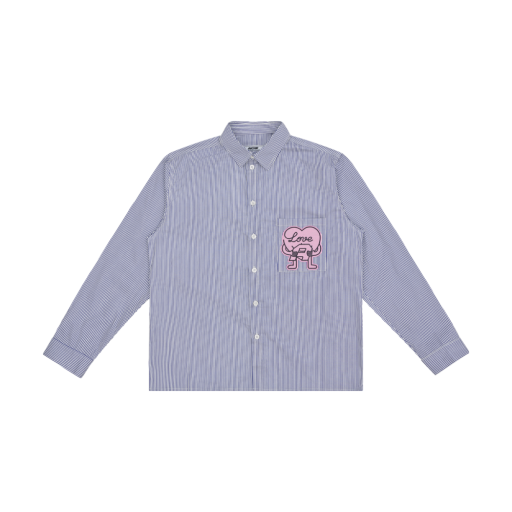 Striped Cartoon Patch Shirt - Navy/White Stripe