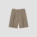 Pleated Wool Blend Shorts - Mink Brown