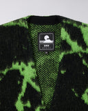 Graphic Hairy Knit Cardigan - Black/Green Tie-Dye