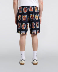 Printed Elastic Waist Shorts - Navy Multi