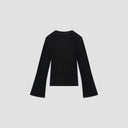 Ribbed Knit Flared Sleeve Sweater - Black