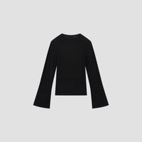 Ribbed Knit Flared Sleeve Sweater - Black
