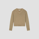 Cropped V-Neck Sweater - Tan