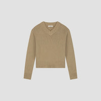 Cropped V-Neck Sweater - Tan