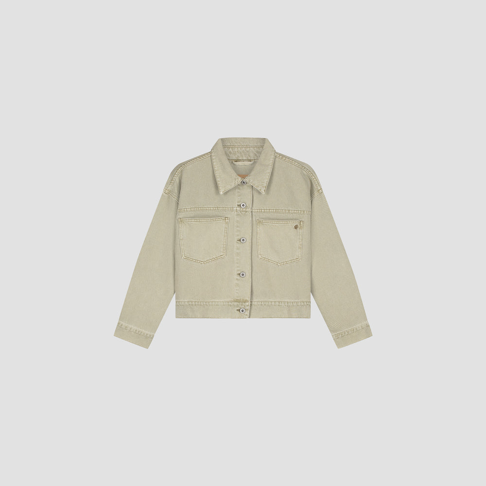 Cropped Denim Work Jacket - Light Khaki