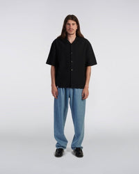 Ribbed Knit Polo Shirt - Black