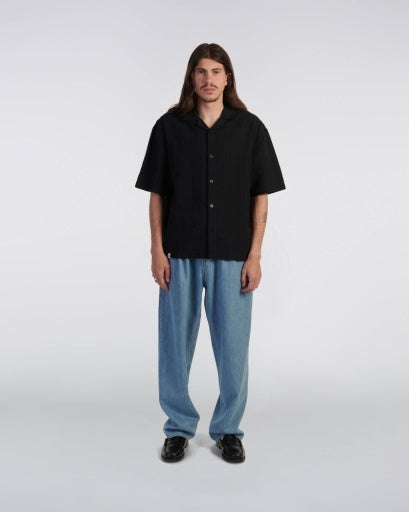 Ribbed Knit Polo Shirt - Black