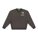 V-Neck Collar Sweatshirt - Brown/Green
