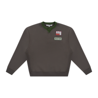 V-Neck Collar Sweatshirt - Brown/Green