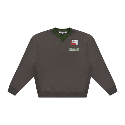 V-Neck Collar Sweatshirt - Brown/Green