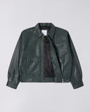 Faux Leather Boxy Jacket - Dark Green