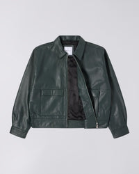 Faux Leather Boxy Jacket - Dark Green