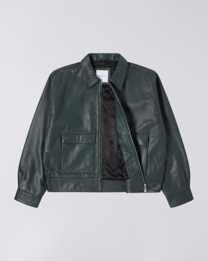 Faux Leather Boxy Jacket - Dark Green