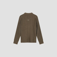 Ribbed Knit V-Neck Sweater - Olive Green