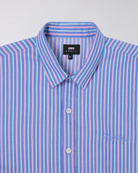 Striped Short-Sleeve Button-Up Shirt - Blue Stripe