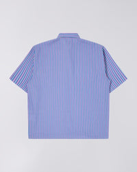 Striped Short-Sleeve Button-Up Shirt - Blue Stripe