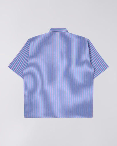 Striped Short-Sleeve Button-Up Shirt - Blue Stripe