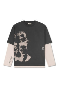 Graphic Layered Longsleeve T-Shirt - Charcoal/Cream