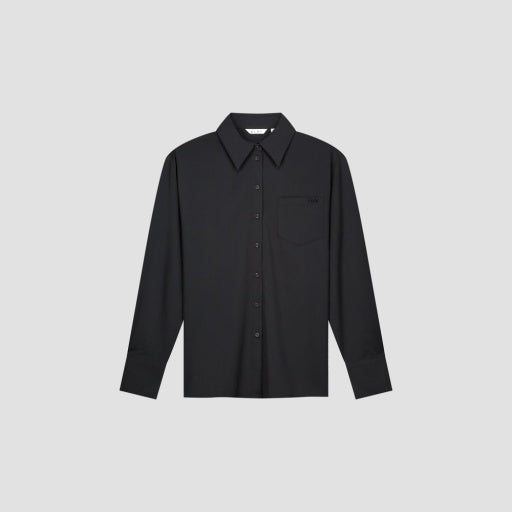 Collared Pocket Long Sleeve Shirt - Black
