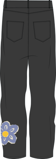 Loose Fit Floral Patch Jeans - Black