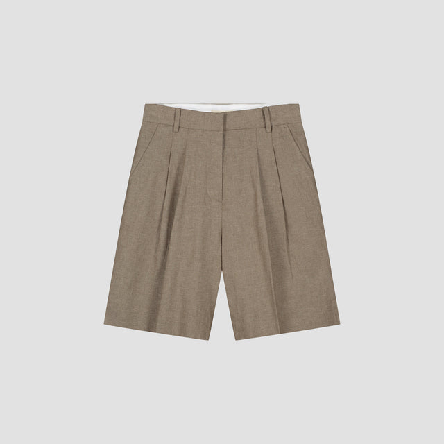 Pleated Linen Blend Shorts - Taupe