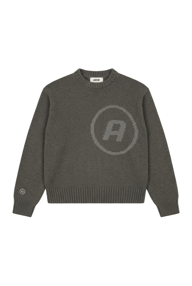 Crewneck Logo Knit Sweater - dark olive green