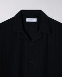 Ribbed Knit Polo Shirt - Black