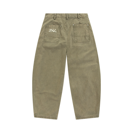 Wide Leg Washed Pants - Olive Green