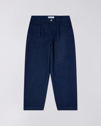 Pleated Denim Tapered Trousers - Dark Blue