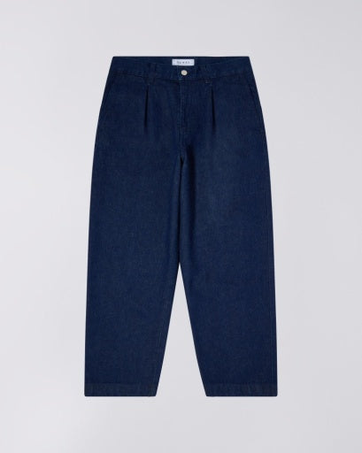 Pleated Denim Tapered Trousers - Dark Blue