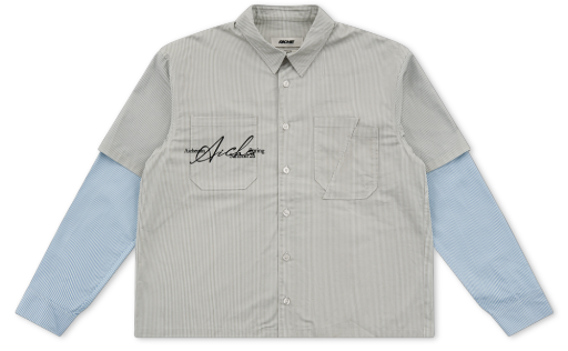 Layered Stripe Button-Up Shirt - Grey/Blue Stripe
