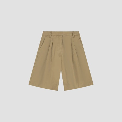 Pleated Wide Leg Shorts - Khaki
