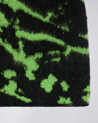 Graphic Hairy Knit Cardigan - Black/Green Tie-Dye