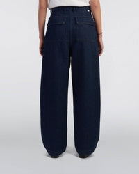 Pleated Denim Tapered Trousers - Dark Blue