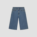 Wide Leg Denim Shorts - Washed Blue