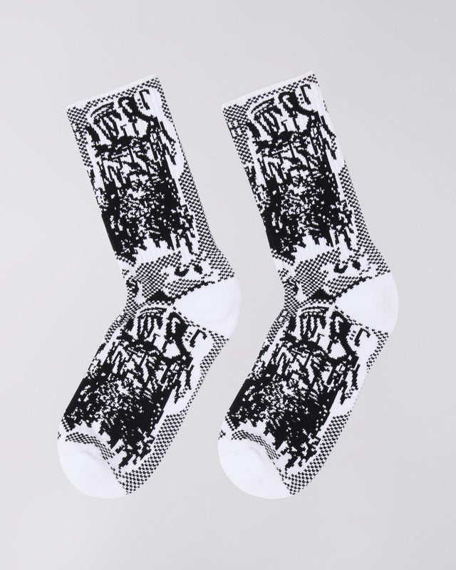 Graphic Pattern Crew Socks - Black/White Pattern