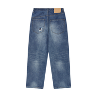 Distressed Wide Leg Jeans - Blue Denim