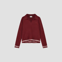 Striped Collar Polo Sweater - Bordeaux