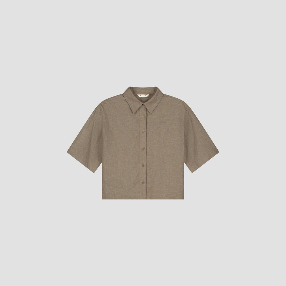Boxy Cropped Short Sleeve Shirt - Taupe