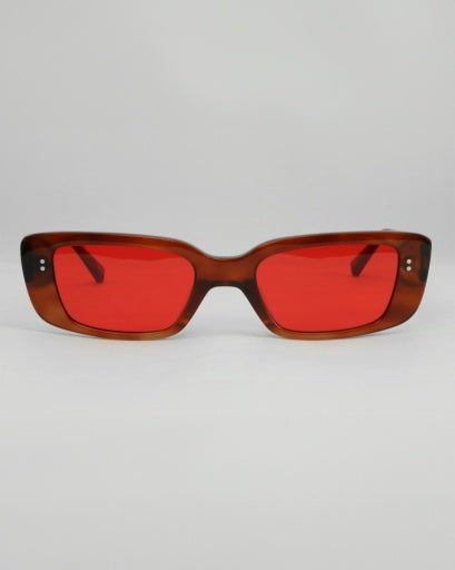 Rectangular Tinted Sunglasses - Brown Red