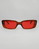 Rectangular Tinted Sunglasses - Brown Red