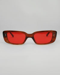 Rectangular Tinted Sunglasses - Brown Red