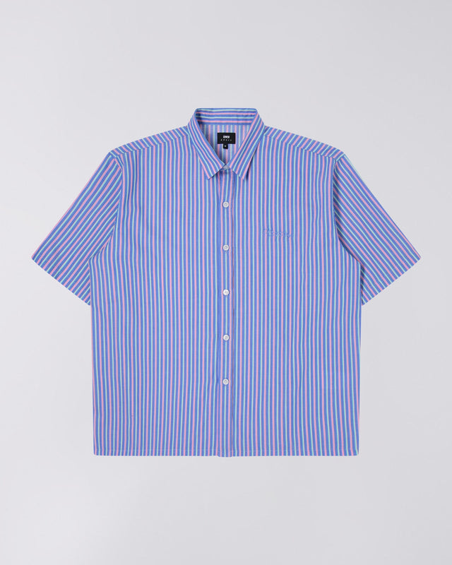 Striped Short Sleeve Shirt - Blue/Pink Stripe
