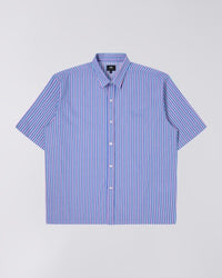 Striped Short-Sleeve Button-Up Shirt - Blue Stripe