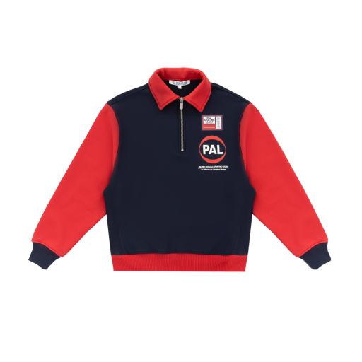 Quarter Zip Polo Sweatshirt - Navy/Red