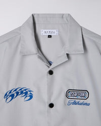 Embroidered Camp Collar Shirt - Light Grey